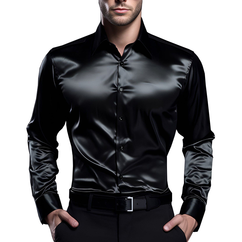 Mens Satin Silk Dress Shirt - 男性用の滑らかなシルクシャツ,単色,カジュアル,オフィス,結婚式,パーティー,プロム,男性用のファッショナブルな服