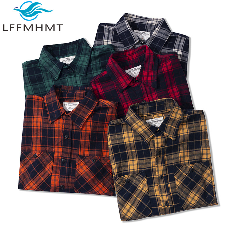 Flannel Plaid Shirt Heavy Weight - 秋冬ファッションメンズクラシックフランネルシャツ男性用高品質厚手ヘビーウェイトカジュアルチェック柄長袖ブラウストップス