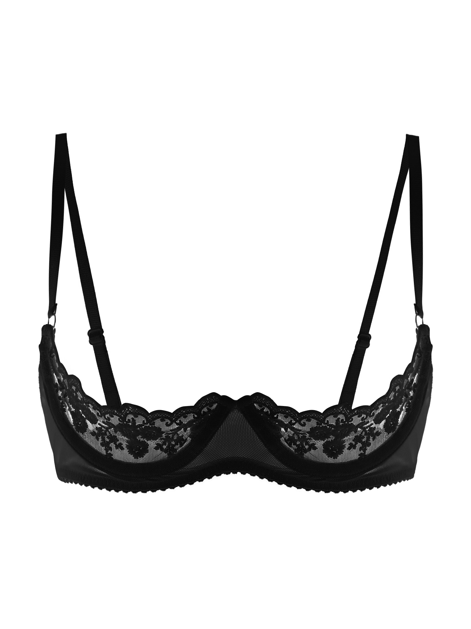 Underwear - 女性用セクシーオープンカップブラ、透け感のあるレース、露出乳首ブラジャー、調節可能なストラップ、ランジェリー下着、カップルゲーム用ナイトウェア