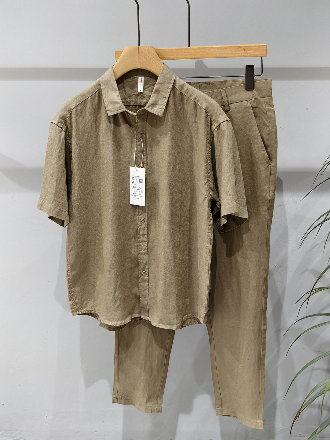 Mens Linen Shirt Long Sleeve - ピュアリネン半袖カジュアルセット メンズ 夏用 薄手 通気性 フルリネン素材