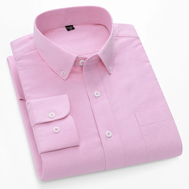 Oxford Cotton Casual Shirt Business - メンズ用100％コットンオックスフォード長袖シャツ、スリムフィット、フォーマル、無地、シングルポケット、ビジネス、オフィス、白服