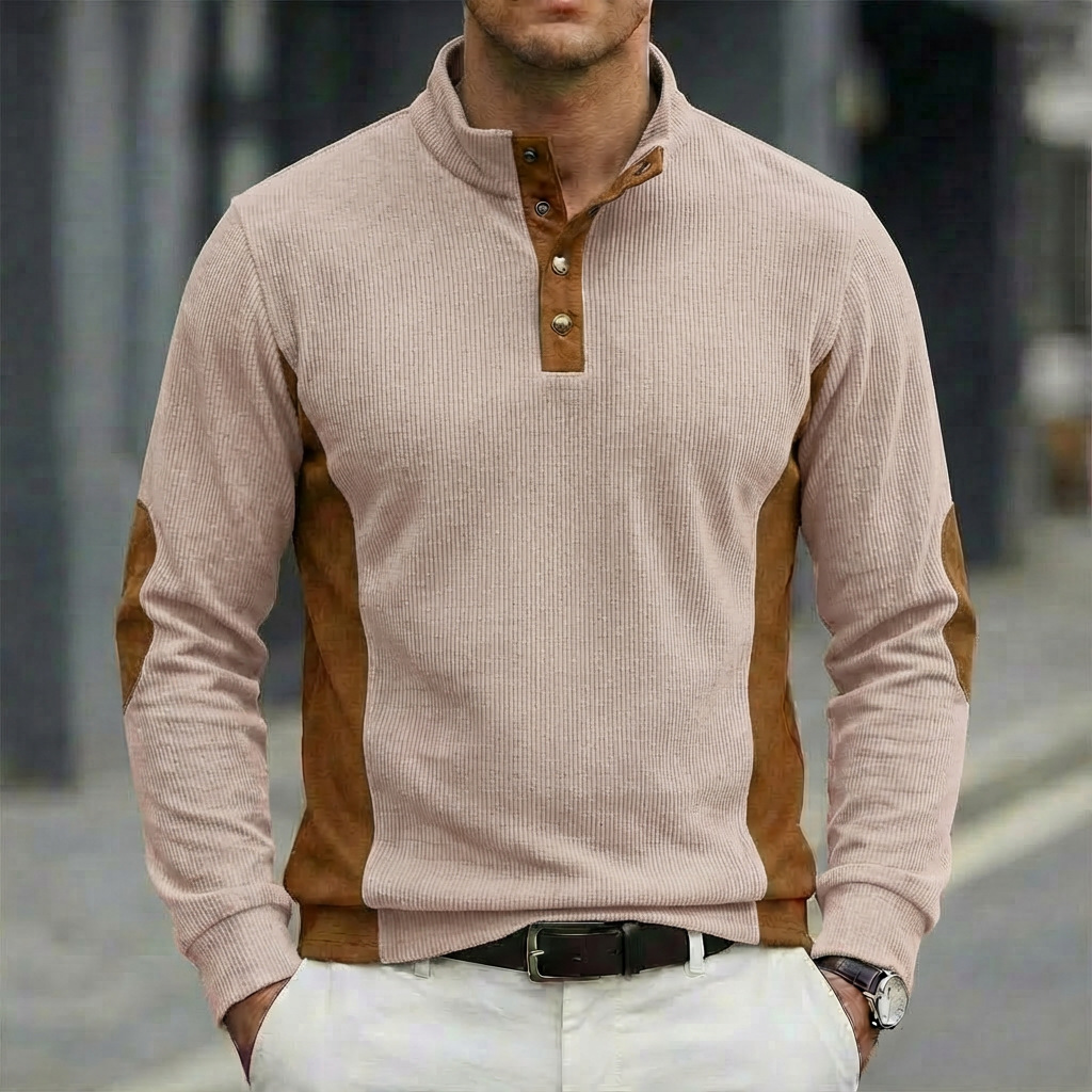Corduroy Button Up Shirt Men - 売れ筋新作カジュアルコーデュロイメンズポロシャツファッションスタンドカラーカラーブロック長袖Tシャツメンズストリートウェア