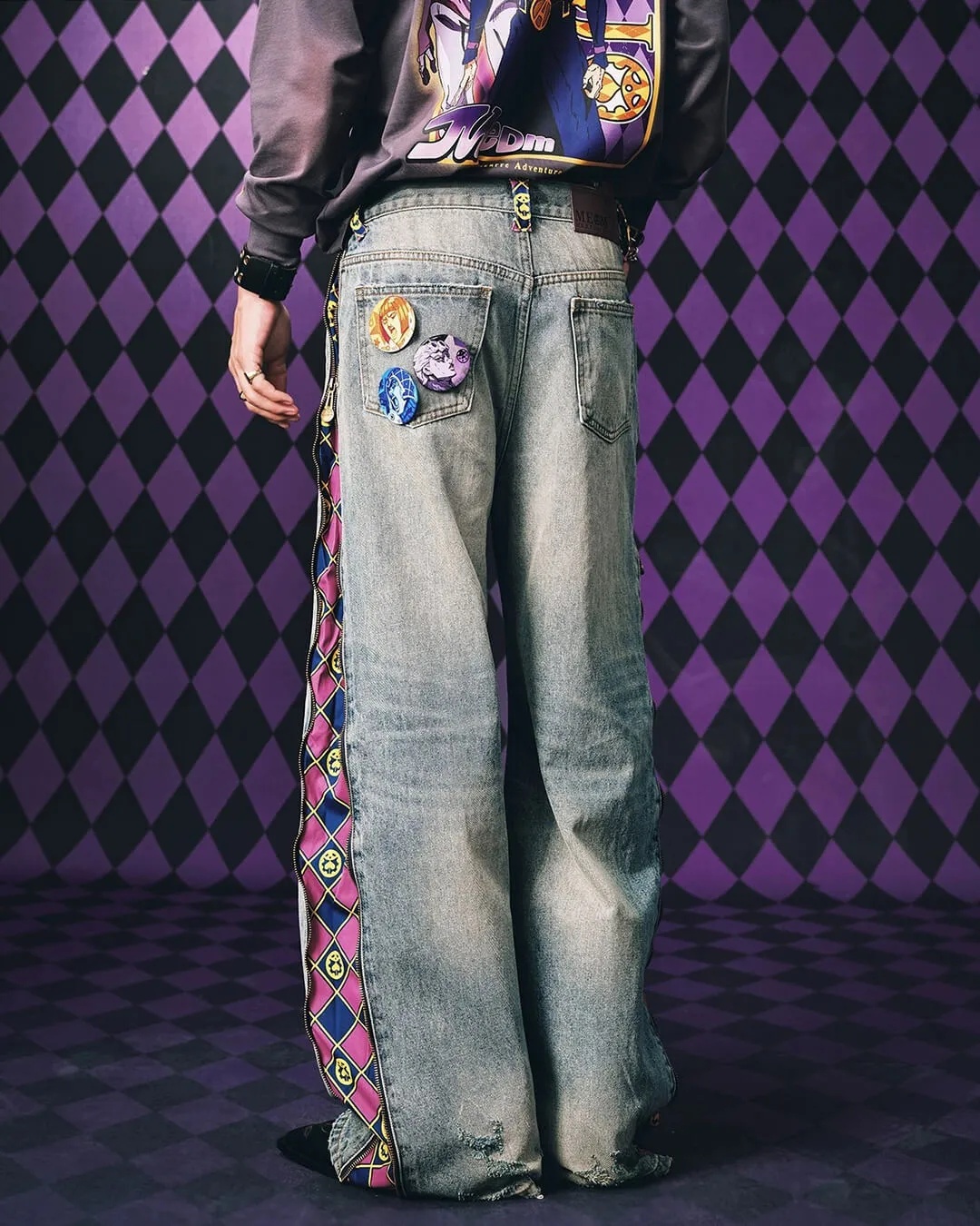 Jeans - ジョジョのアニメ ジップオフパネルジーンズ メンズ レディース ハイウエスト ワイドレッグ