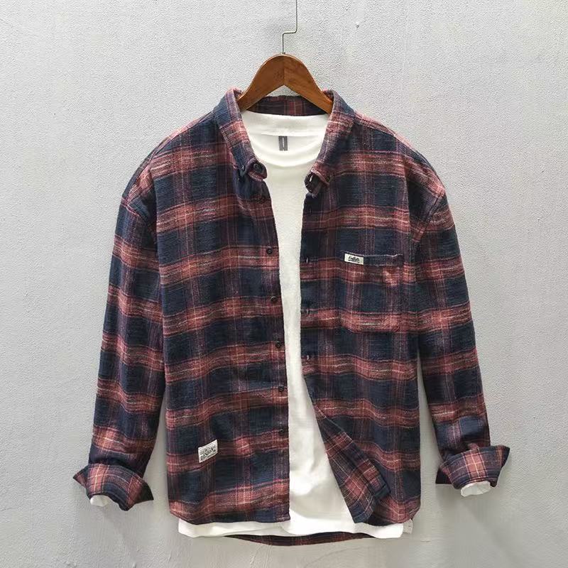 Flannel Plaid Shirt Heavy Weight - 2026年春秋新作 チェック柄カジュアルシャツジャケットトップ 100%コットン生地 ヘビーウェイト レトロ 長袖シャツ