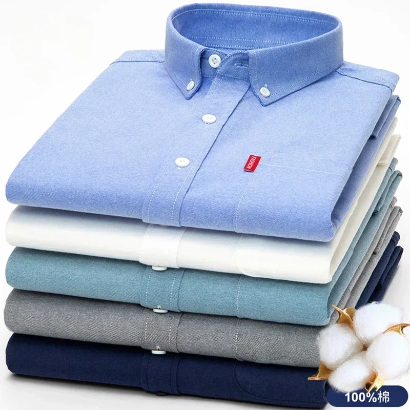 Oxford Cotton Casual Shirt Business - 男性用オックスフォードシャツ,長袖,純綿100%,単色,若々しい,カジュアルウェア