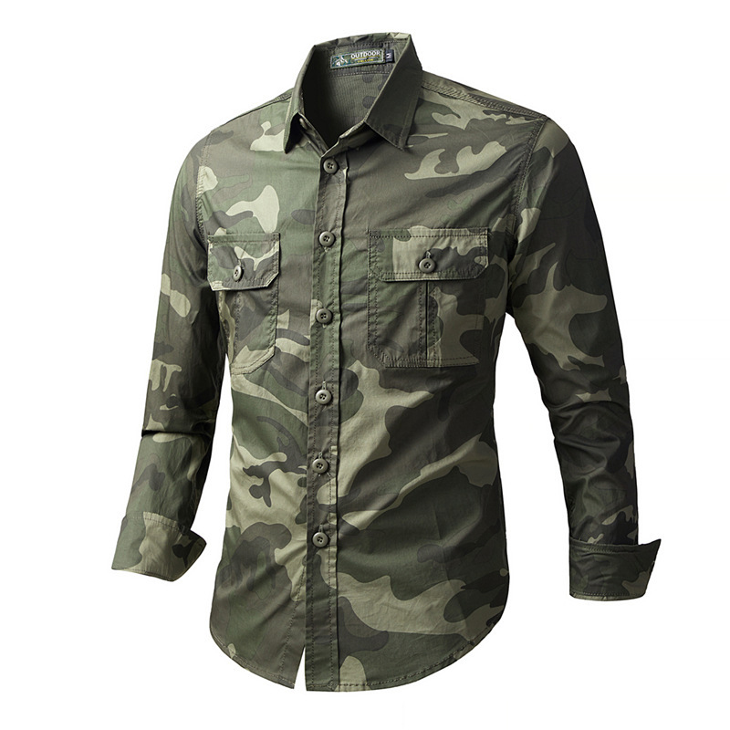 Tactical Military Shirt Cargo - 春秋のメンズ戦術的なカーゴシャツ屋外男性長袖軍事迷彩シャツ男綿ルーズハイキングシャツ服
