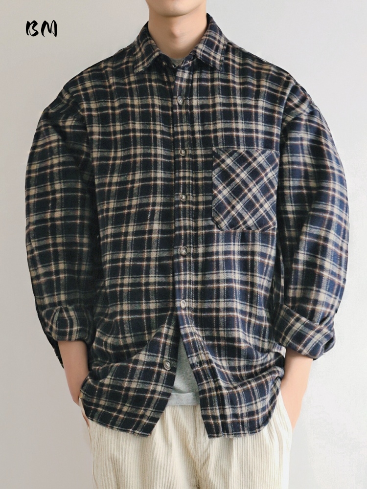 Flannel Plaid Shirt Heavy Weight - ‌ 日本のヴィンテージヘビーウェイトフランネルシャツ男性チェック柄長袖ルーズフィットカジュアル特大ファッションアウター秋春