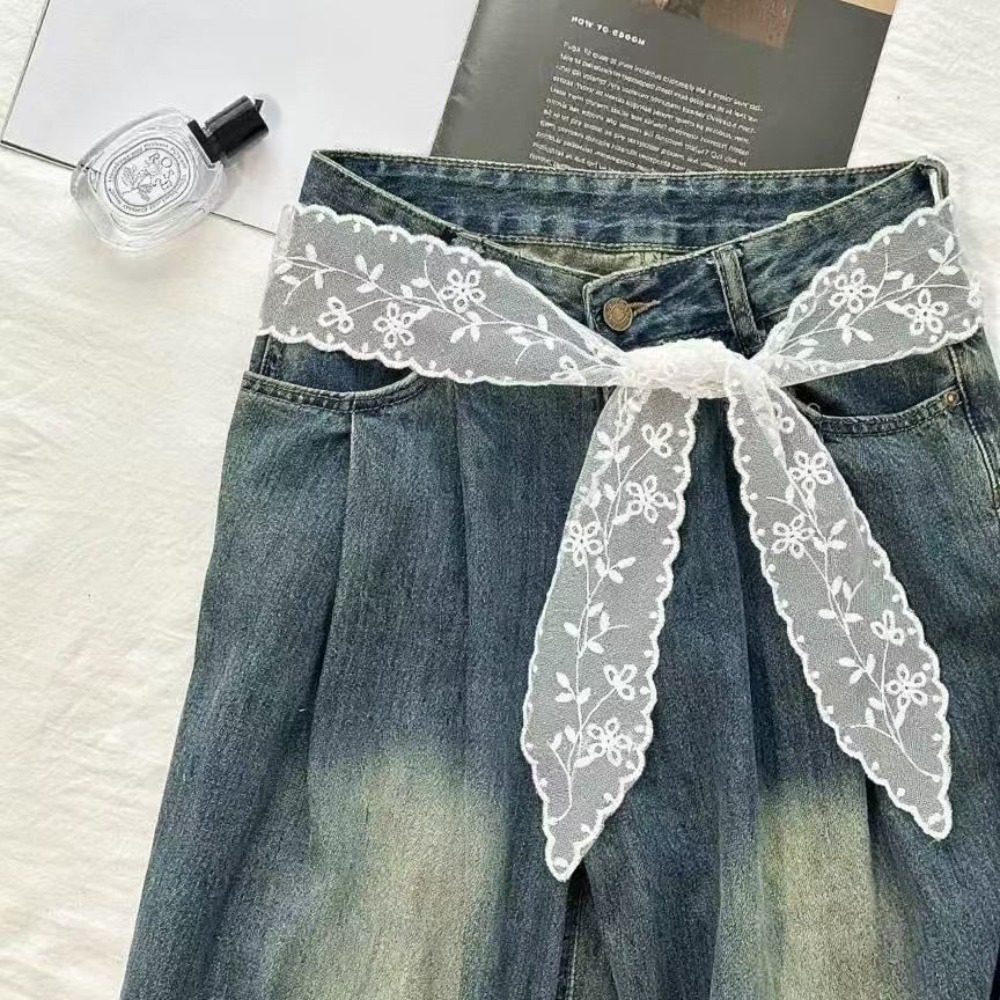 Jeans - 甘い白いレースベルト女性用ジーンズスカートリボンスカーフタイストラップベルトバインディングスカーフファッションアクセサリー毎日の装飾に