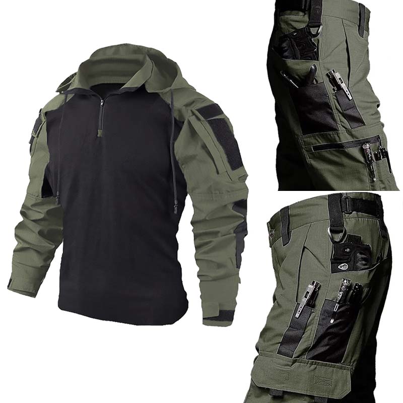 Tactical Military Shirt Cargo - 戦術的な軍服セット通気性のあるフロッグシャツ+マルチポケットカーゴパンツ耐摩耗性コンバットスーツエアソフトハンティング用
