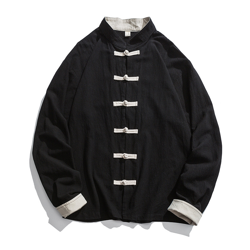 Mens Linen Shirt Long Sleeve - 2026 新しい着物ジャケット男性伝統的な中国服リネン漢服トップ長袖唐スーツカンフーシャツカーディガンコート M-5Xl