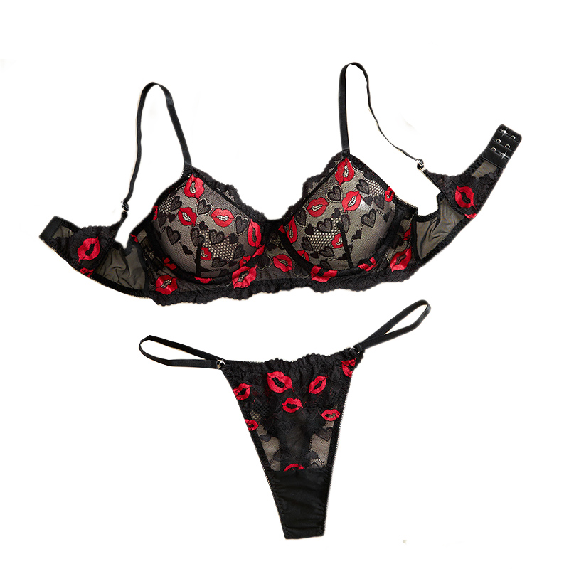 Underwear - 透明レース下着セクシーランジェリーセット レディース誘惑ブラ＆パンティーセット エロティックコスチューム