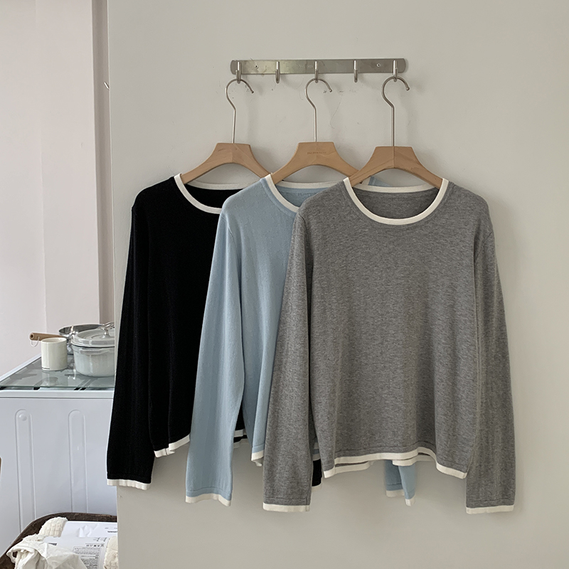 Shirts - 100%コットン製 レディース Oネック カラーブロック 長袖シャツ プラスサイズ