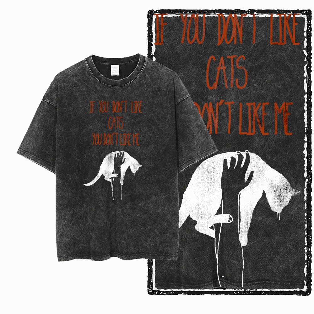 Acid Wash Vintage Graphic T Shirt - G55 酸洗いブラックコットンクールキャットグラフィックメンズTシャツ | ストリート ビッグサイズ ヴィンテージ
