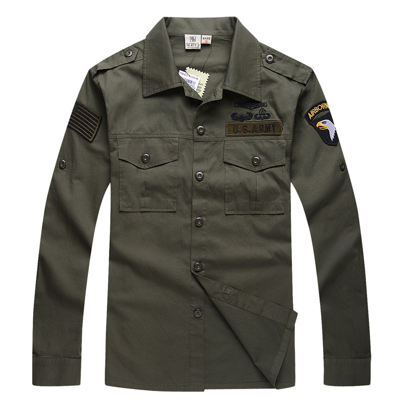 Tactical Military Shirt Cargo - メンズコットン軍事愛好家長袖戦術シャツラペル襟カーゴシャツ通勤ハイキング狩猟シャツ