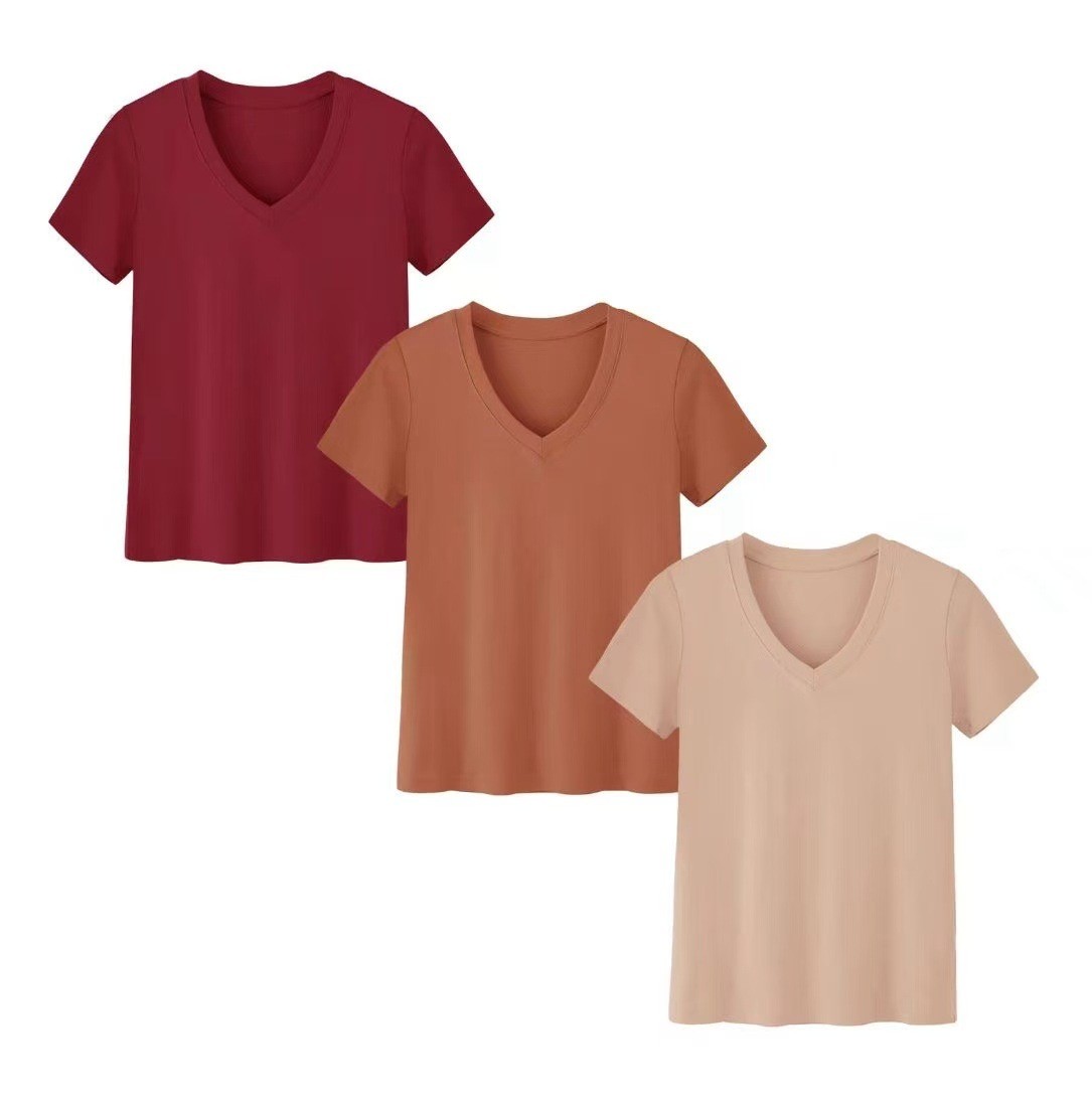T-Shirts - 女性用 カジュアル ハイネック 半袖 ニット スキムセット