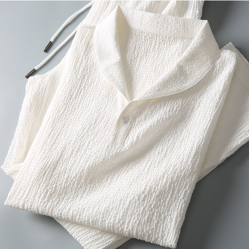 Mens Linen Shirt Long Sleeve - 夏超薄型ツーピースアイスシルクリネンスーツメンズコットンリネン 2 点セットルーズフィットミッドスリーブ Tシャツスポーツウェア