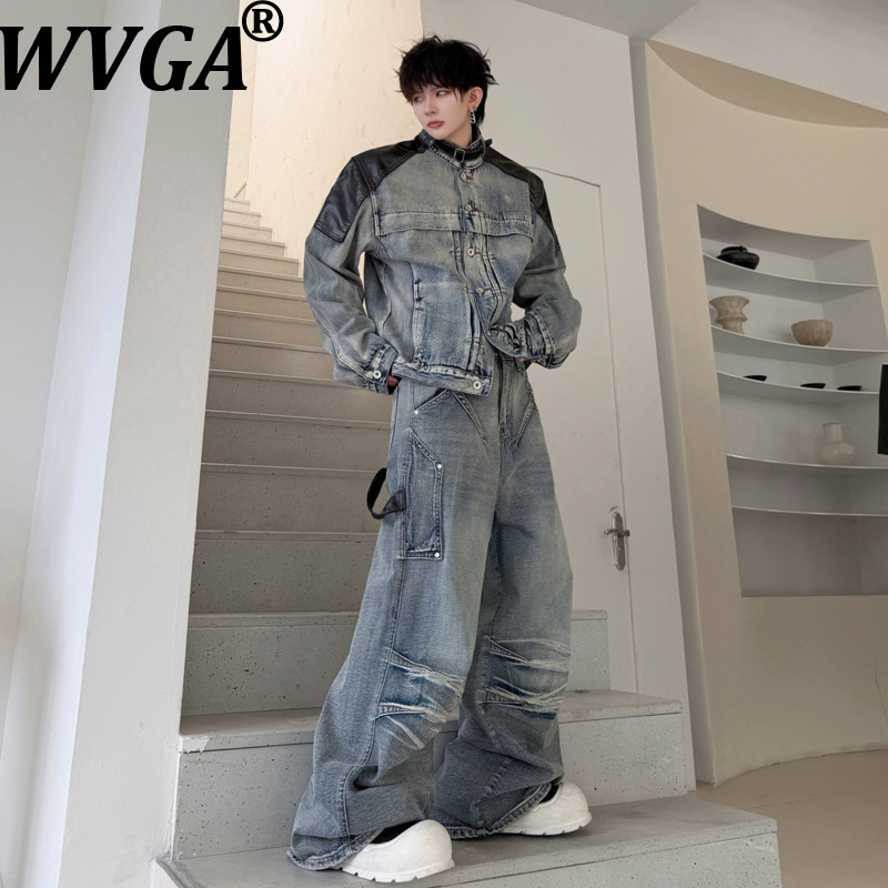 Jeans - WVGA 春秋新作 メンズ アメリカンスタイル デコンストラクト パッチワーク