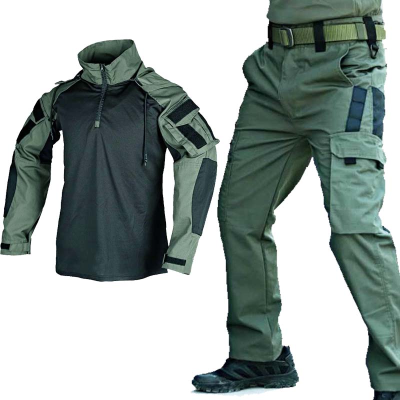 Tactical Military Shirt Cargo - 戦術服セット ミリタリーフロッグシャツ + マルチポケットカーゴパンツ 戦闘服 エアソフト、狩猟、ハイキング、アウトドアトレーニング用