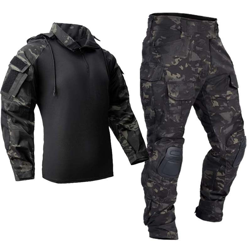 Tactical Military Shirt Cargo - 男性の戦術的な制服軍事屋外迷彩戦闘スーツシャツパーカーセットカーゴパンツトレーニングエアガンペイントボール狩猟服