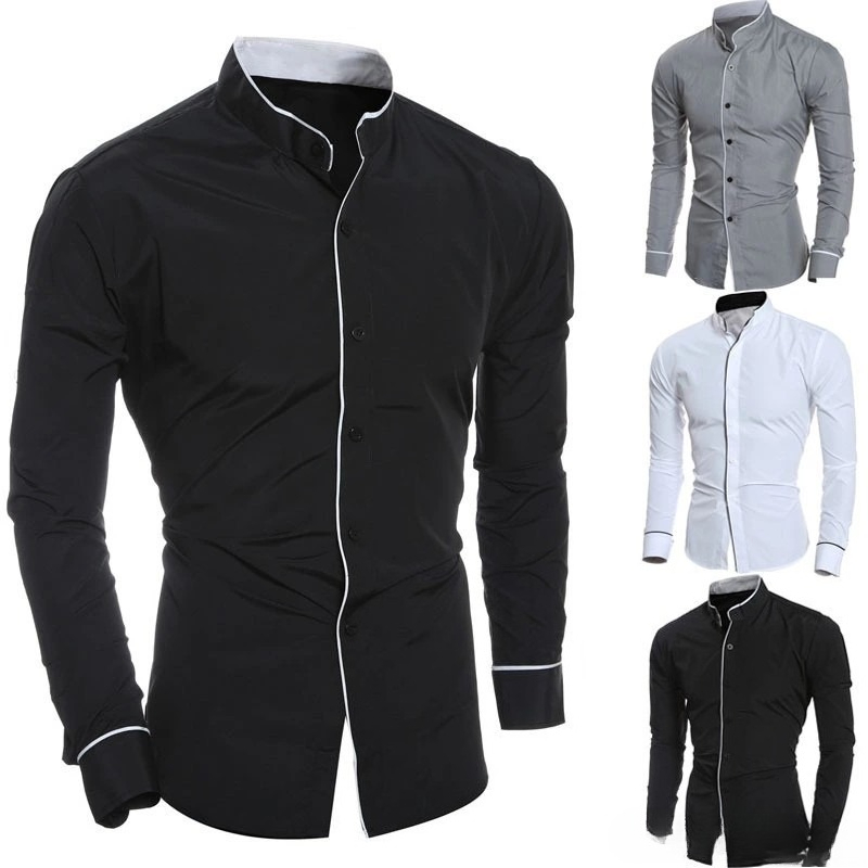 メンズスリムフィット無地長袖シャツ高品質ソフト生地ビジネスカ - Mandarin Collar Formal Shirt Slim Fit のレビューと価格
