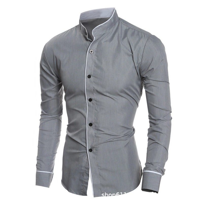メンズスリムフィット無地長袖シャツ高品質ソフト生地ビジネスカ - Mandarin Collar Formal Shirt Slim Fit のレビューと価格