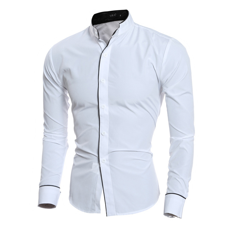 メンズスリムフィット無地長袖シャツ高品質ソフト生地ビジネスカ - Mandarin Collar Formal Shirt Slim Fit のレビューと価格