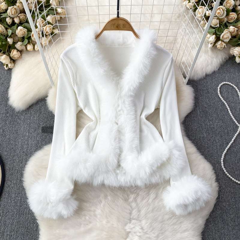 女性用プラスサイズフェイクファースプライスVネックジャケット - Jackets のレビューと価格