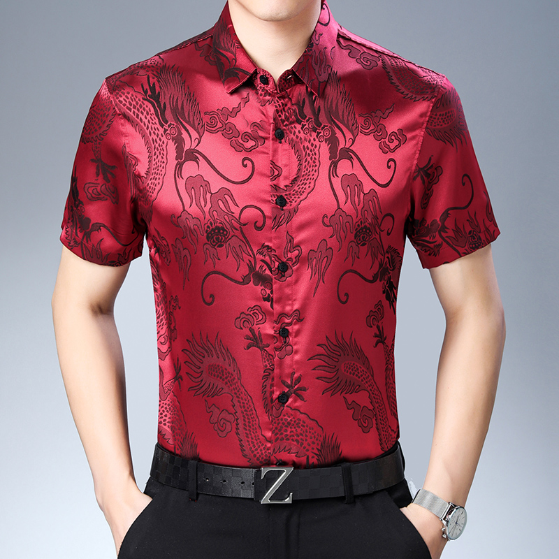 メンズシルクシャツ,ファッショナブルなパターン,夏,カジュア - Mens Satin Silk Dress Shirt のレビューと価格
