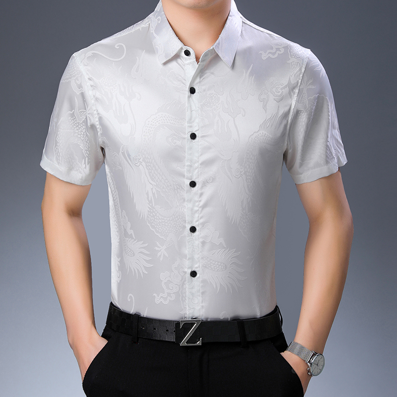 メンズシルクシャツ,ファッショナブルなパターン,夏,カジュア - Mens Satin Silk Dress Shirt のレビューと価格