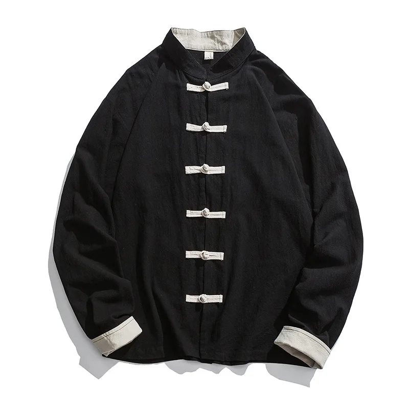 メンズ着物ジャケット,伝統的な中国の服,リネン漢服,長袖唐ス - Mens Linen Shirt Long Sleeve のレビューと価格
