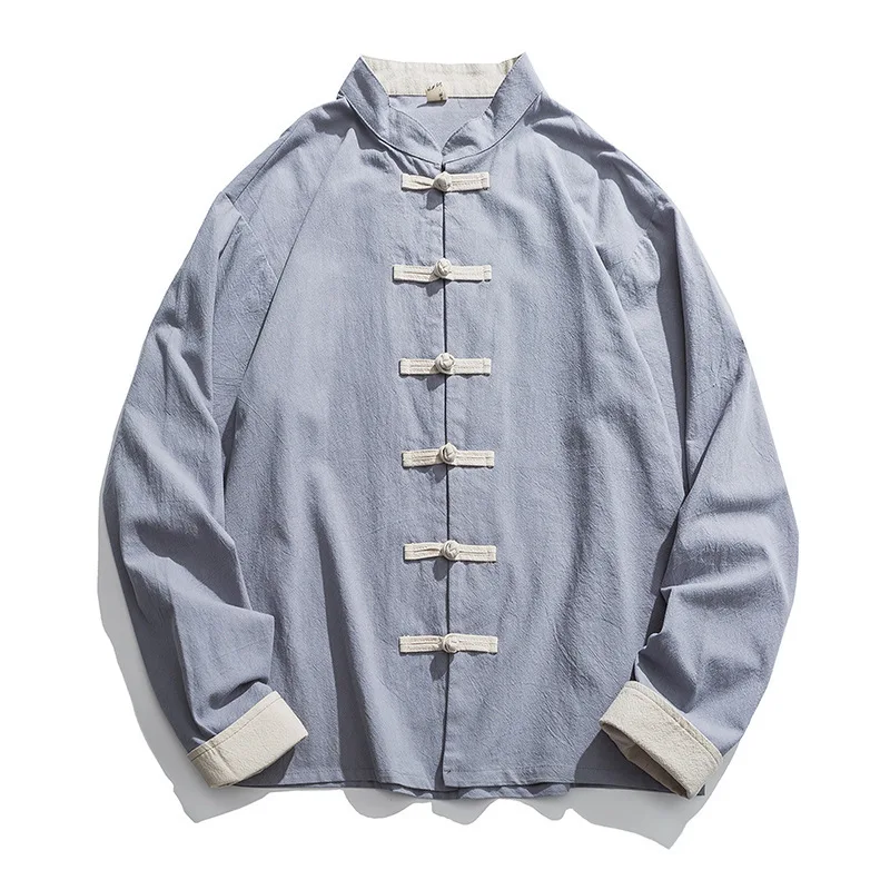 メンズ着物ジャケット,伝統的な中国の服,リネン漢服,長袖唐ス - Mens Linen Shirt Long Sleeve のレビューと価格