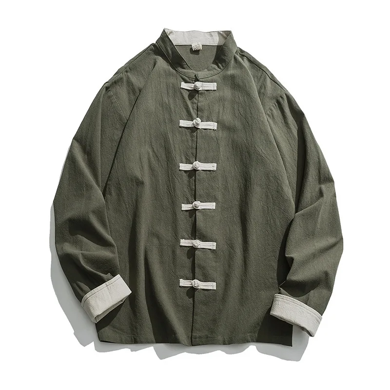 メンズ着物ジャケット,伝統的な中国の服,リネン漢服,長袖唐ス - Mens Linen Shirt Long Sleeve のレビューと価格