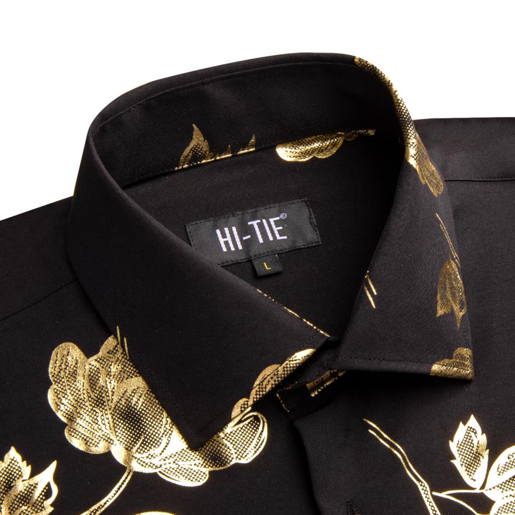Hi-tie-メンズ長袖サマーシャツ,ラージサイズ,ゴールド - Mens Satin Silk Dress Shirt のレビューと価格