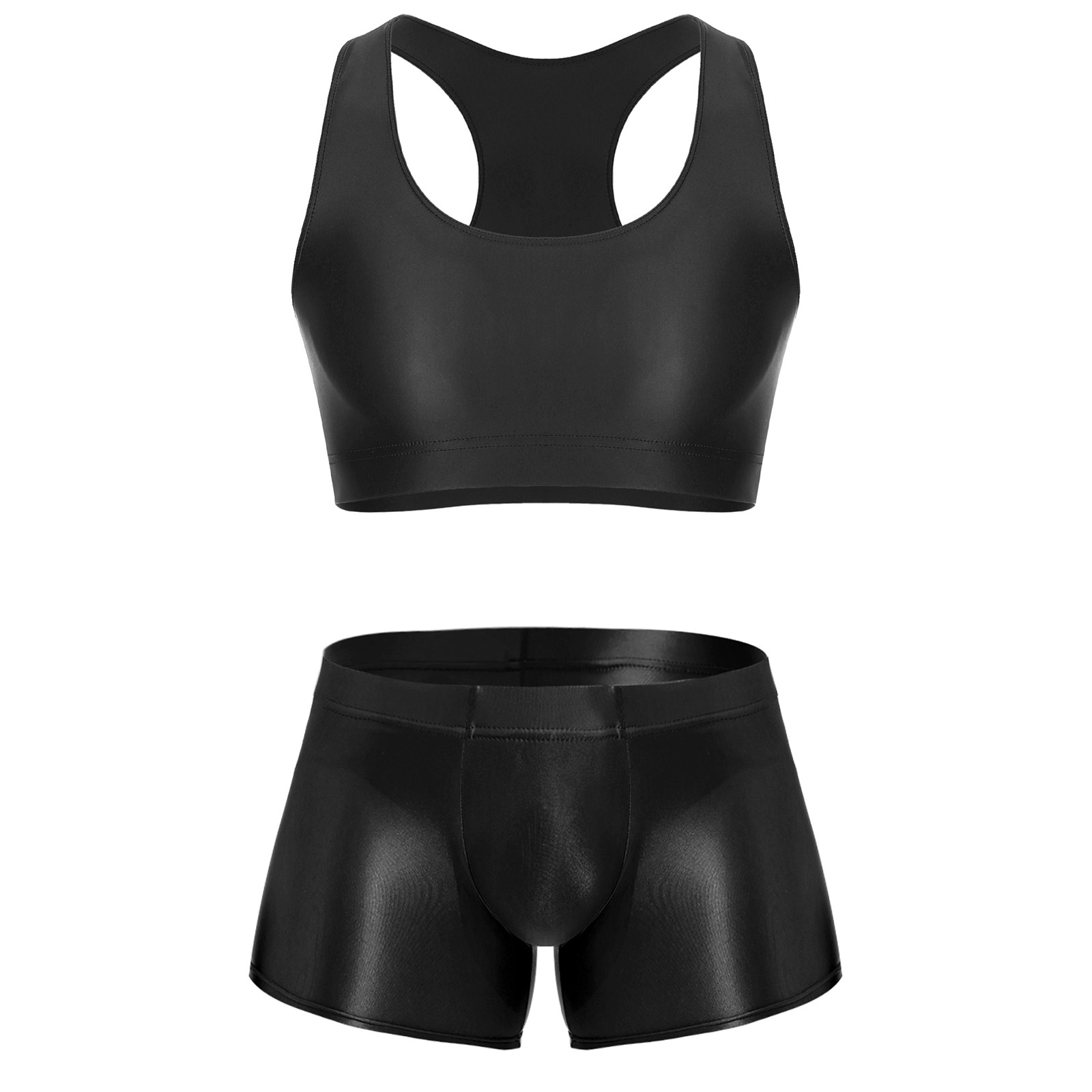 メンズ光沢のあるストレッチフィットネスウェア、Uネックノース - Underwear のレビューと価格