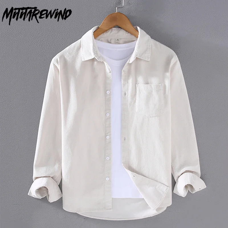 春秋メンズ長袖白シャツコーデュロイ風トップス原宿ヴィンテージ - Corduroy Button Up Shirt Men のレビューと価格