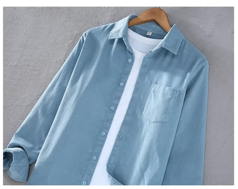 春秋メンズ長袖白シャツコーデュロイ風トップス原宿ヴィンテージ - Corduroy Button Up Shirt Men のレビューと価格