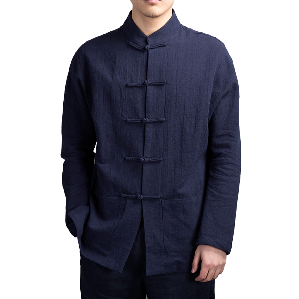 レトロカジュアル男性中国の伝統的な服カンフー太極拳コート唐ス - Mens Linen Shirt Long Sleeve のレビューと価格