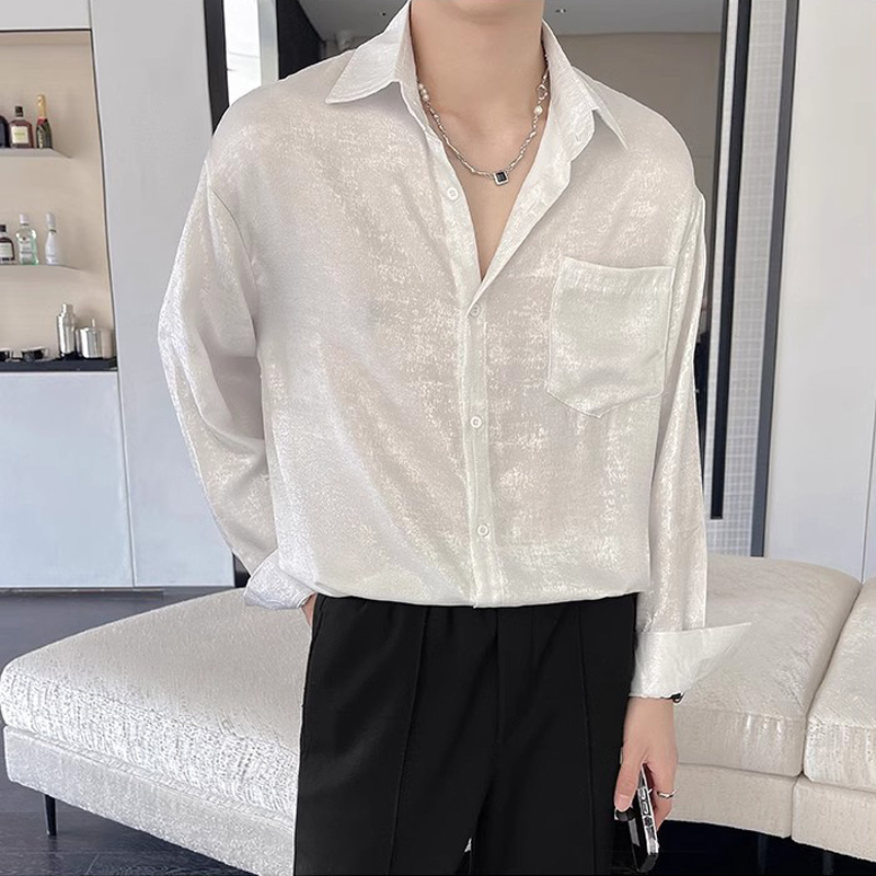 セクシーなシルクサテンシャツ メンズ 長袖 光沢 スムース  - Mens Satin Silk Dress Shirt のレビューと価格