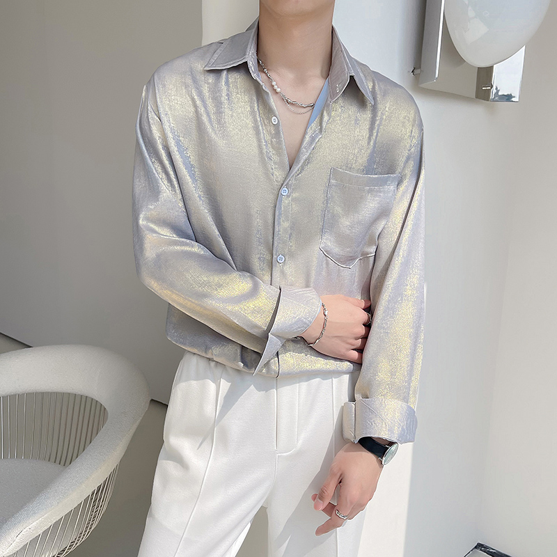 セクシーなシルクサテンシャツ メンズ 長袖 光沢 スムース  - Mens Satin Silk Dress Shirt のレビューと価格
