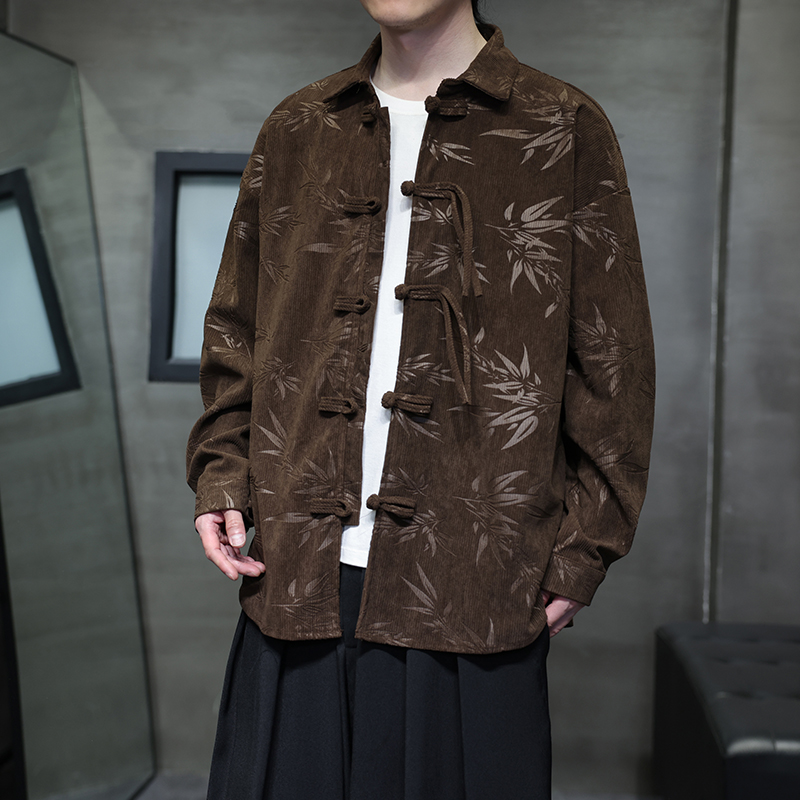 メンズレトロコーデュロイシャツ、伝統的なスタンドカラー、ボタ - Corduroy Button Up Shirt Men のレビューと価格
