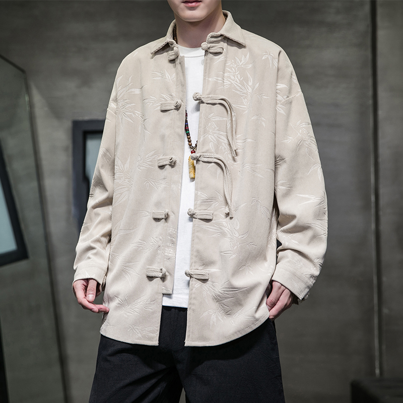 メンズレトロコーデュロイシャツ、伝統的なスタンドカラー、ボタ - Corduroy Button Up Shirt Men のレビューと価格