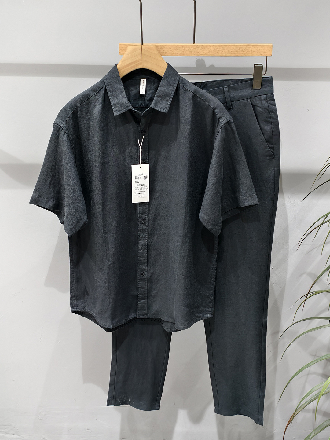 ピュアリネン半袖カジュアルセット メンズ 夏用 薄手 通気性 - Mens Linen Shirt Long Sleeve のレビューと価格