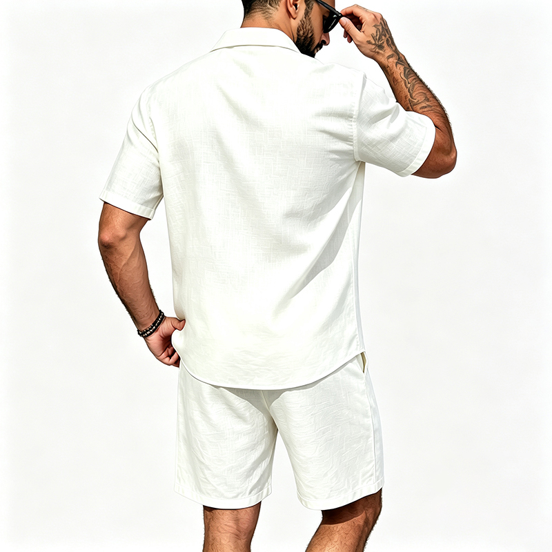 男性リネンツーピース衣装半袖ラペルボタンシャツ弾性ドロースト - Mens Linen Shirt Long Sleeve のレビューと価格