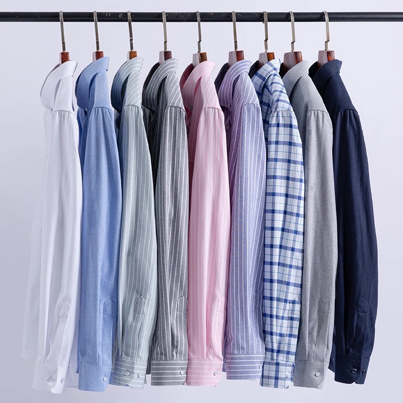 男性用オックスフォードストライプチェックシャツ、100% ピ - Oxford Cotton Casual Shirt Business のレビューと価格