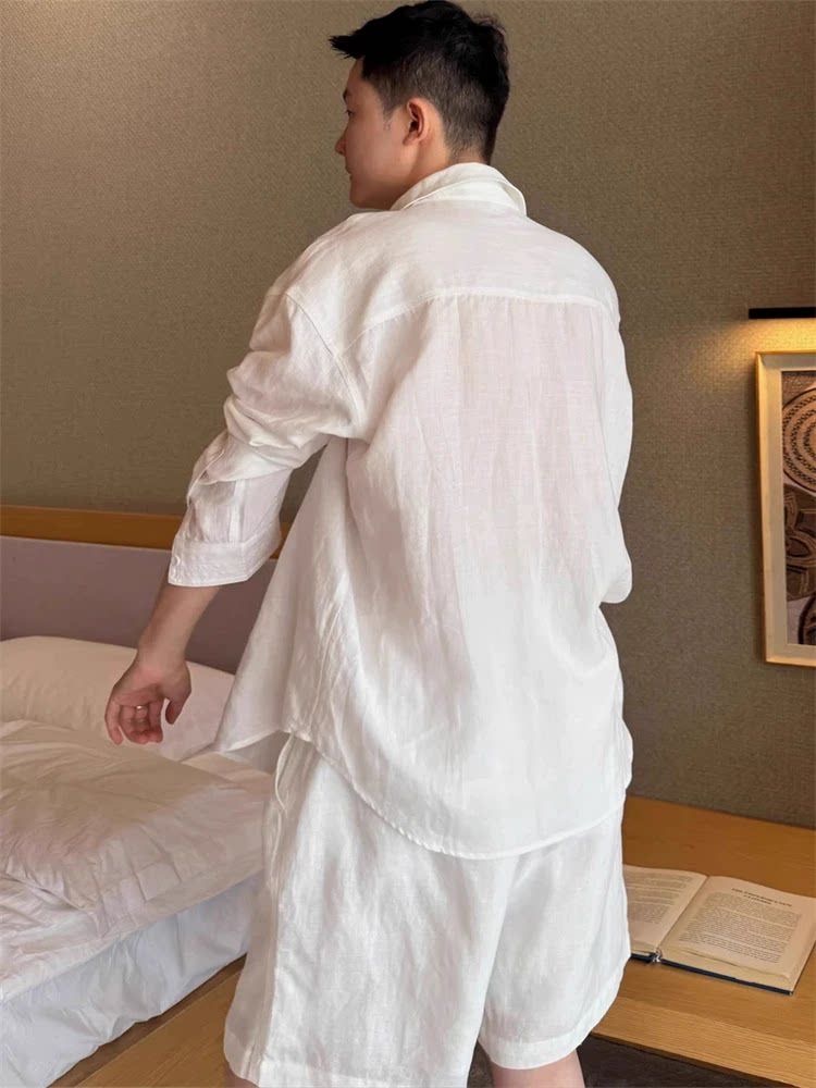 軽量で通気性のある綿麻シャツセット メンズ 長袖 夏 カジュ - Mens Linen Shirt Long Sleeve のレビューと価格