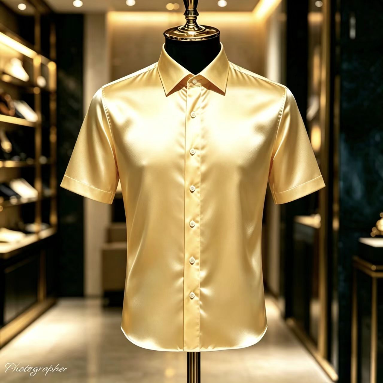 メンズ無地サテン半袖ドレスシャツ、エレガントでスリムフィット - Mens Satin Silk Dress Shirt のレビューと価格