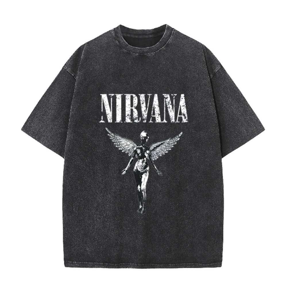 レトロアシッドウォッシュオーバーサイズTシャツ ニルヴァーナ - Acid Wash Vintage Graphic T Shirt のレビューと価格