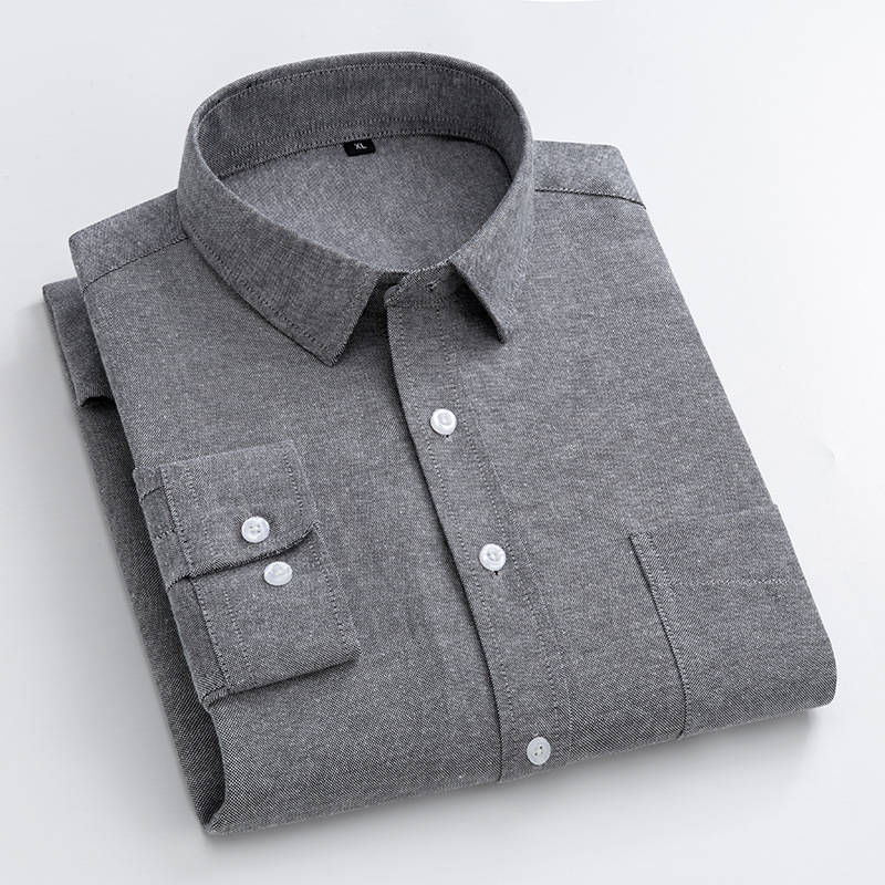 ネイビーブルーオックスフォードシャツメンズ長袖春秋のファッシ - Oxford Cotton Casual Shirt Business のレビューと価格