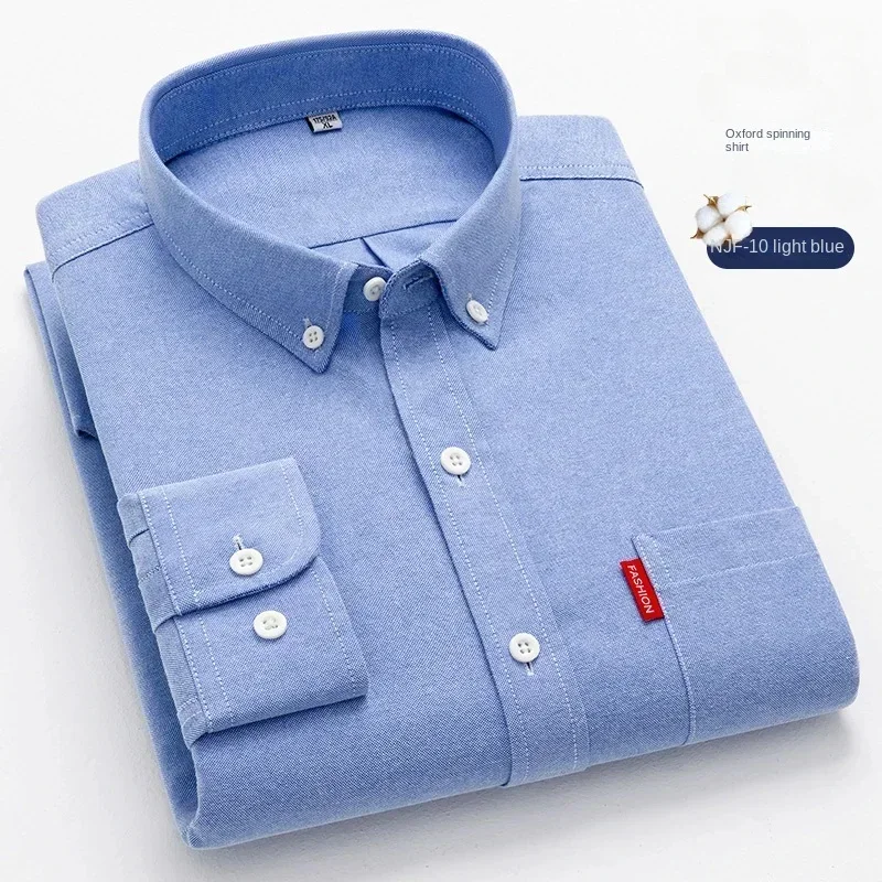 男性用オックスフォードシャツ,長袖,純綿100%,単色,若々 - Oxford Cotton Casual Shirt Business のレビューと価格