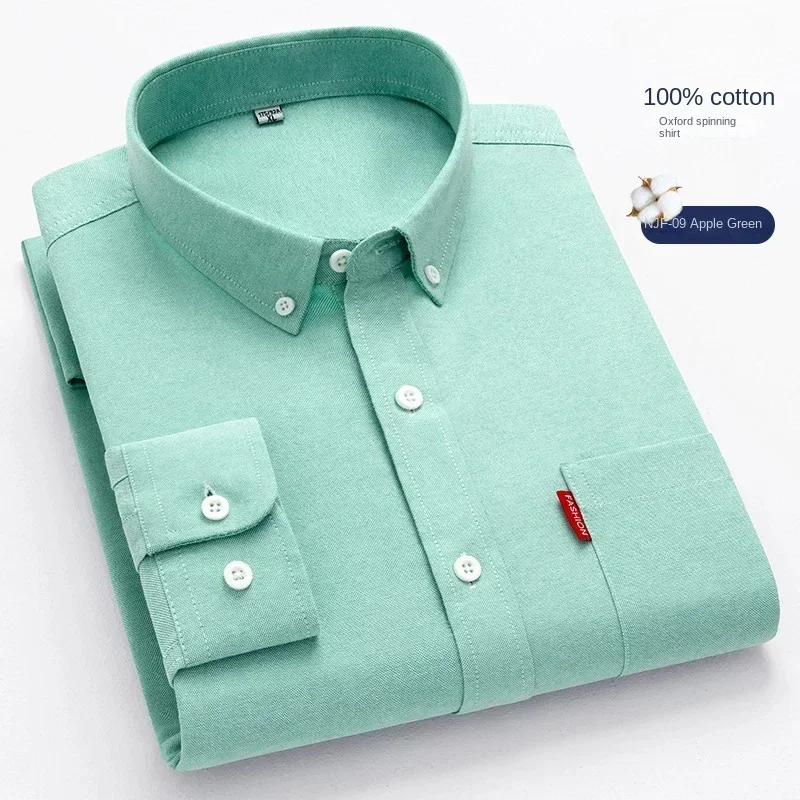 男性用オックスフォードシャツ,長袖,純綿100%,単色,若々 - Oxford Cotton Casual Shirt Business のレビューと価格